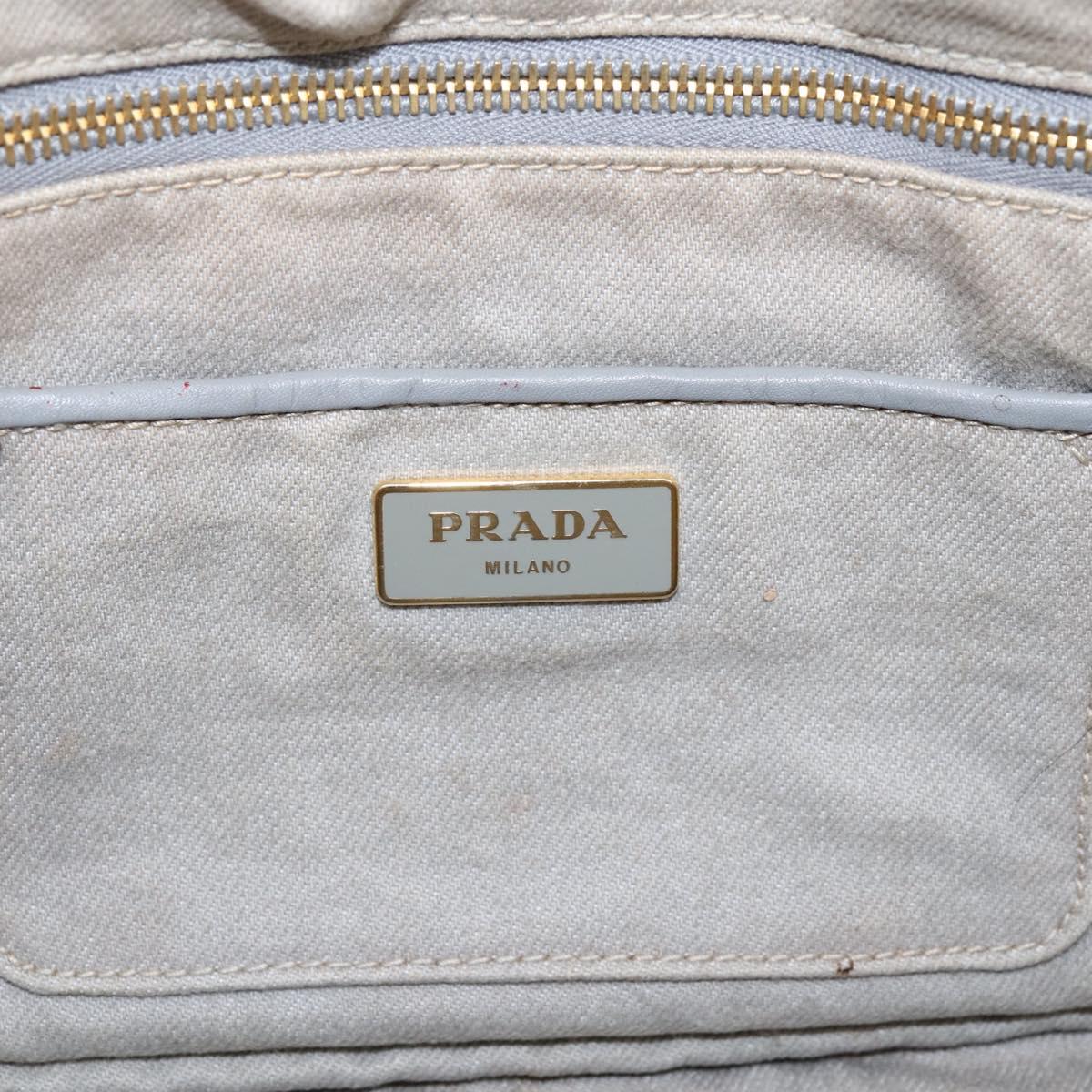 PRADA Canapa MM Hand Bag Canvas Gray Gold Auth 203427