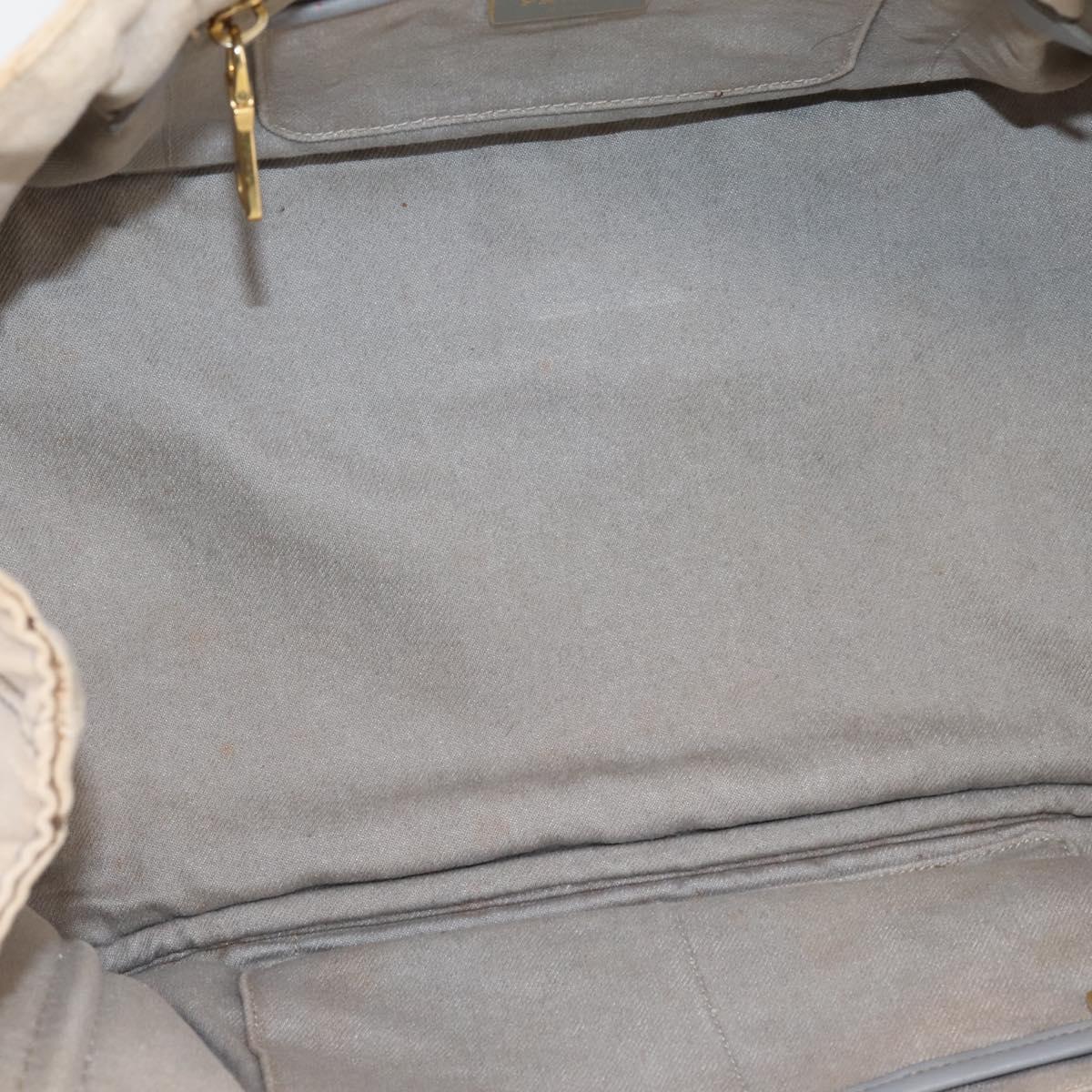 PRADA Canapa MM Hand Bag Canvas Gray Gold Auth 203427