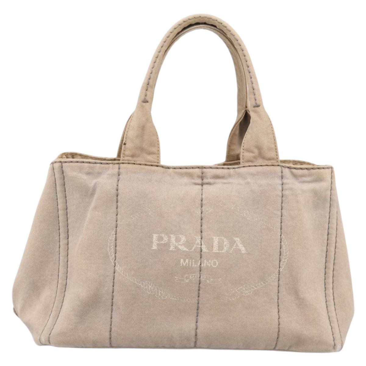 PRADA Canapa MM Hand Bag Canvas Gray Gold Auth 203427