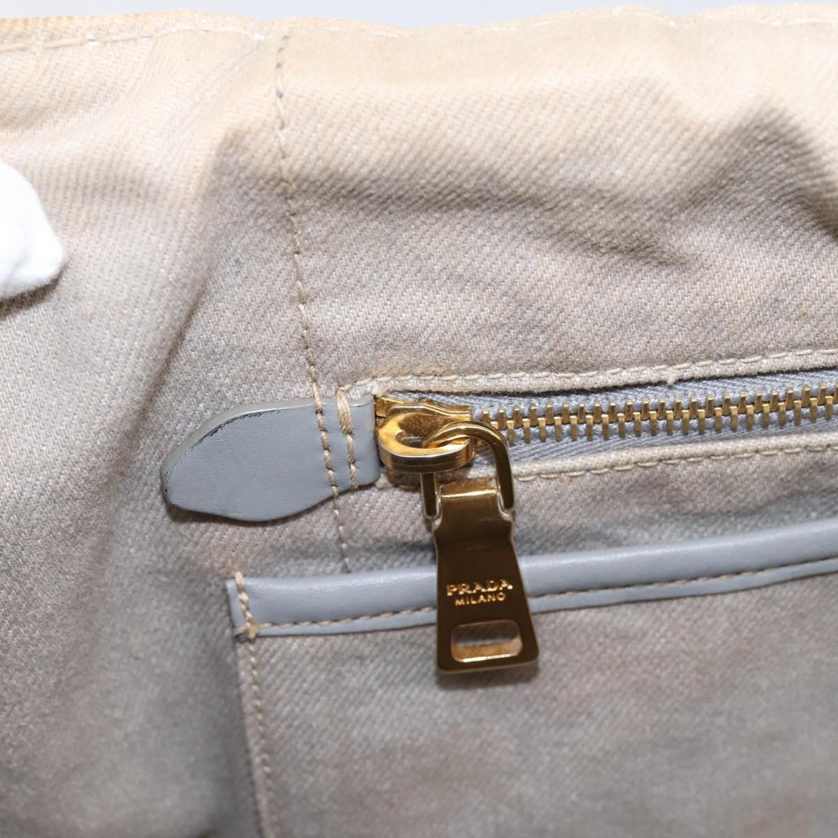 PRADA Canapa MM Hand Bag Canvas Gray Gold Auth 203427