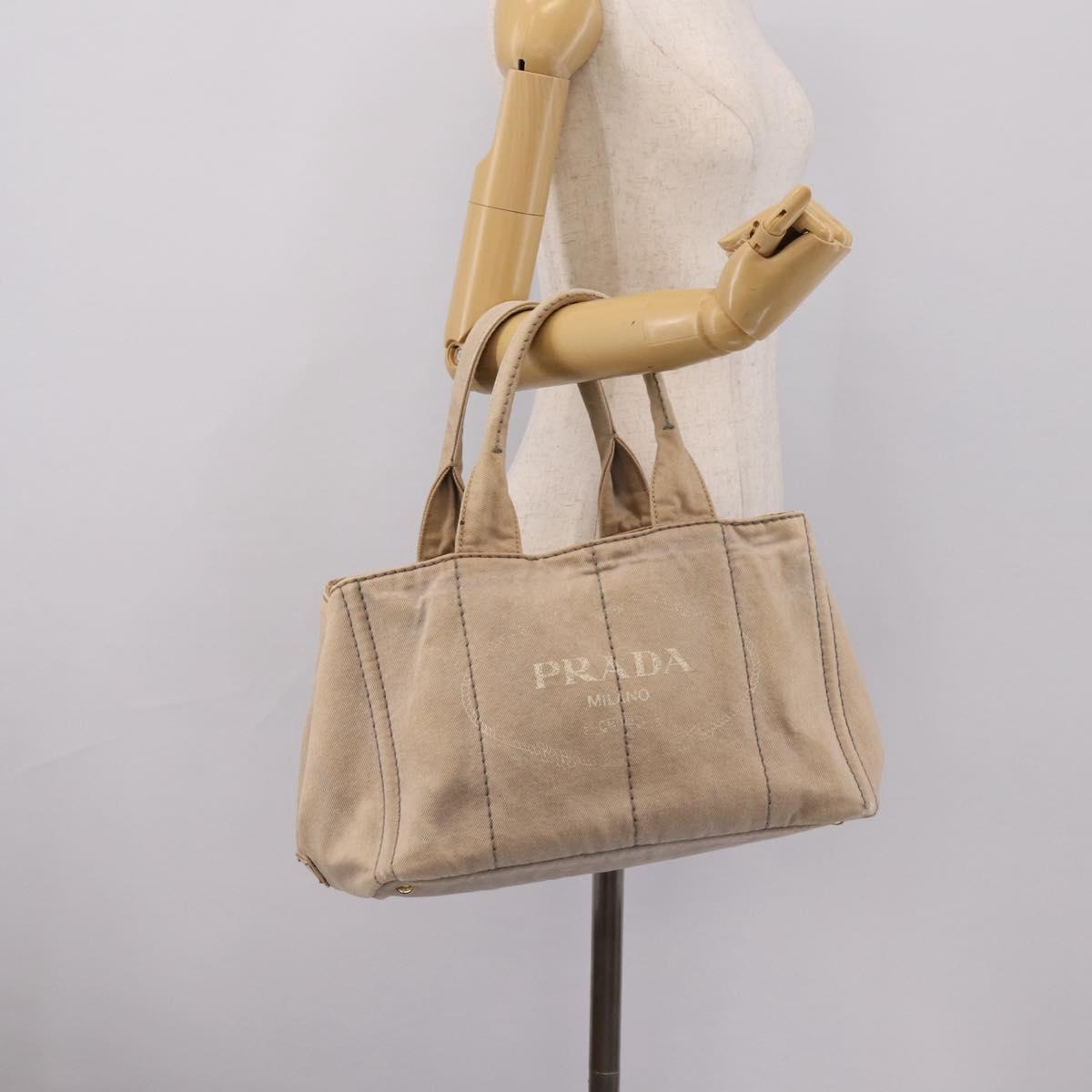 PRADA Canapa MM Hand Bag Canvas Gray Gold Auth 203427