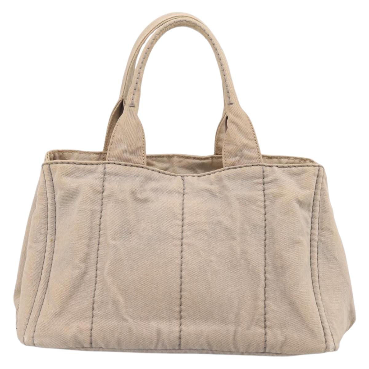 PRADA Canapa MM Hand Bag Canvas Gray Gold Auth 203427