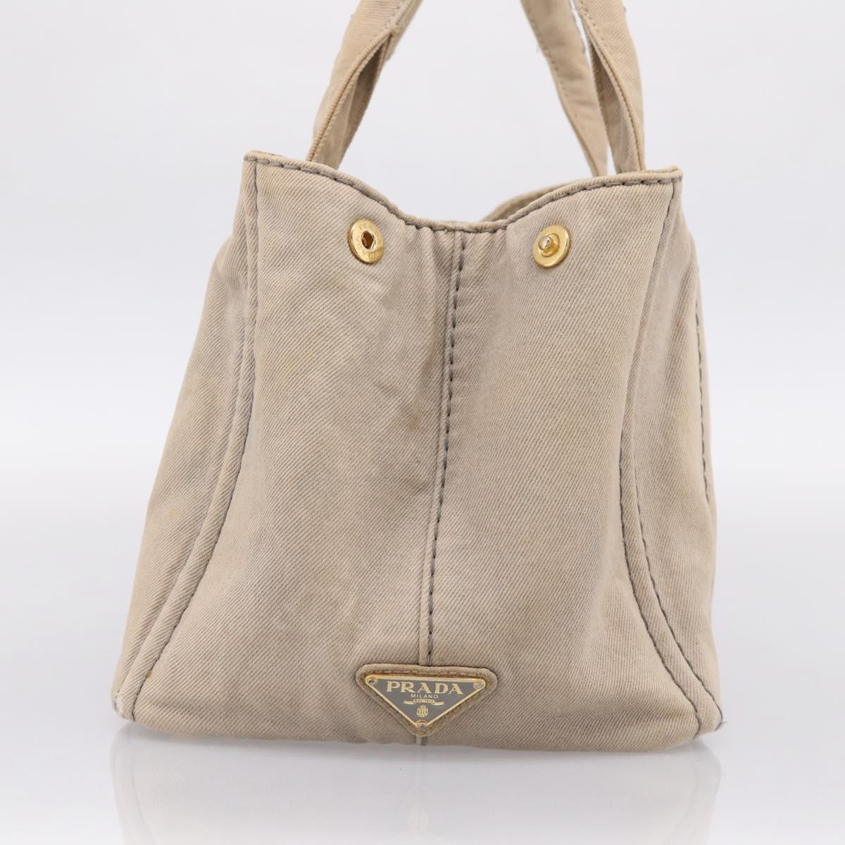 PRADA Canapa MM Hand Bag Canvas Gray Gold Auth 203427