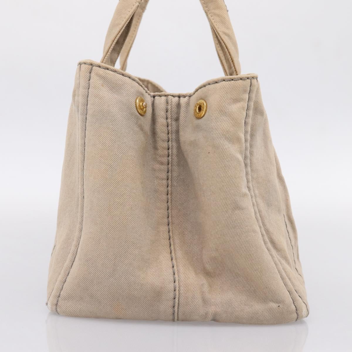 PRADA Canapa MM Hand Bag Canvas Gray Gold Auth 203427