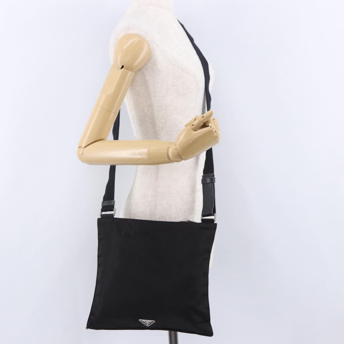 PRADA Shoulder Bag Nylon Black Silver Auth 203431