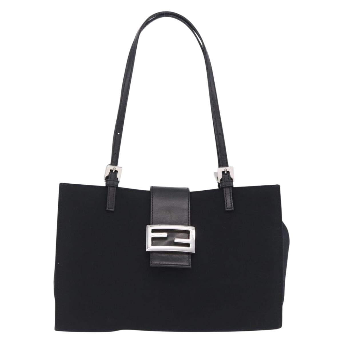 FENDI Mamma Baguette Tote Bag Cotton Jersey Black Silver Auth 203432V