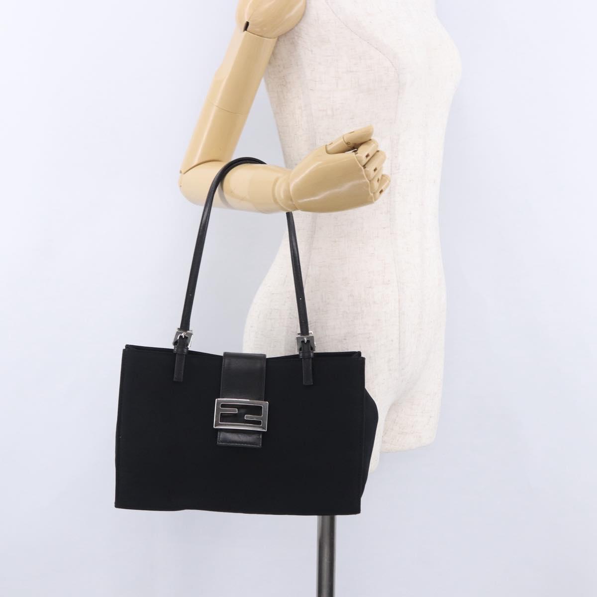 FENDI Mamma Baguette Tote Bag Cotton Jersey Black Silver Auth 203432V
