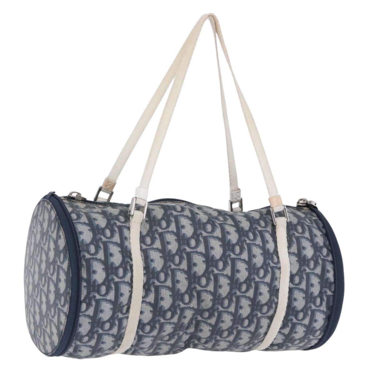 Christian Dior Trotter Canvas Boston Bag Nylon Navy Silver Auth 203434