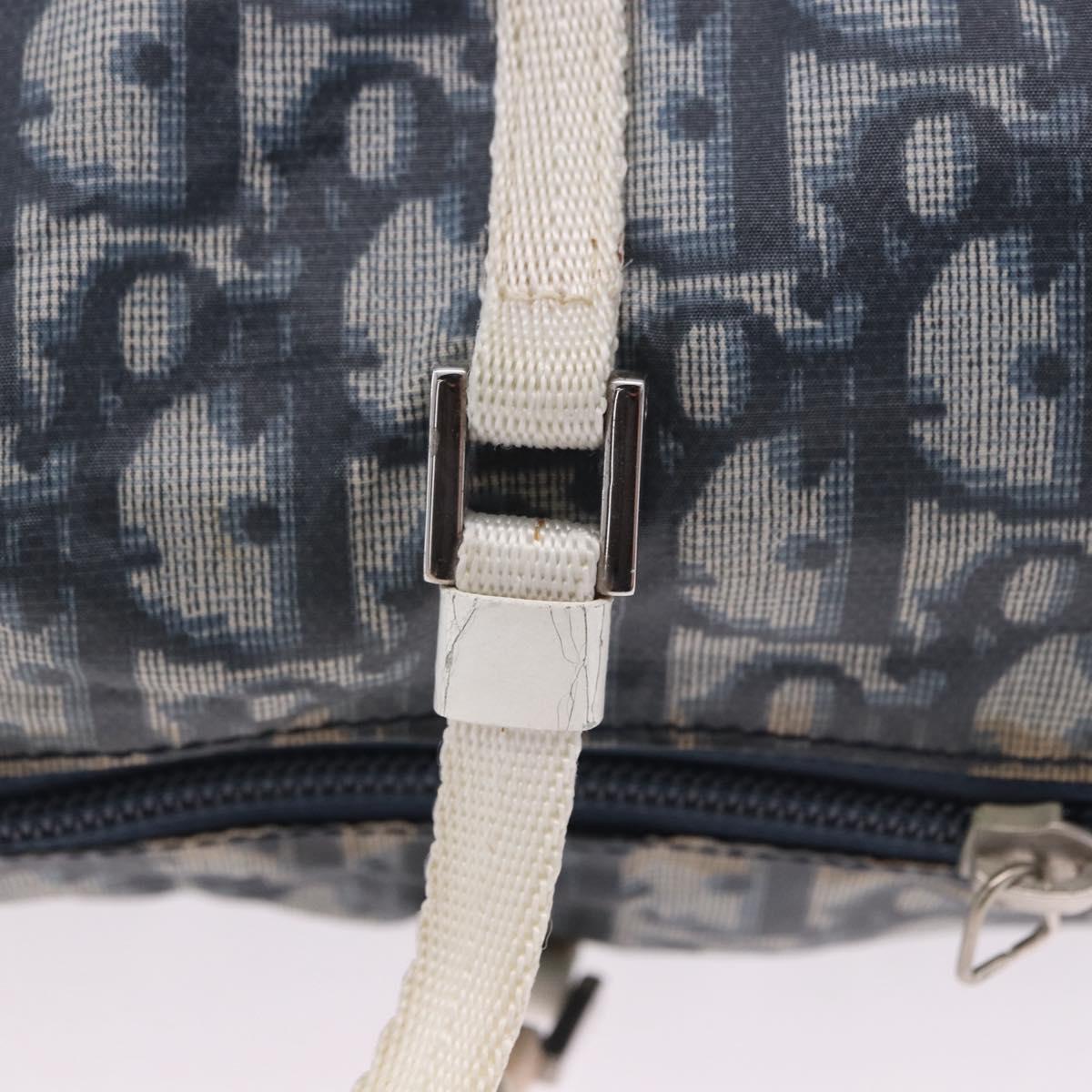 Christian Dior Trotter Canvas Boston Bag Nylon Navy Silver Auth 203434