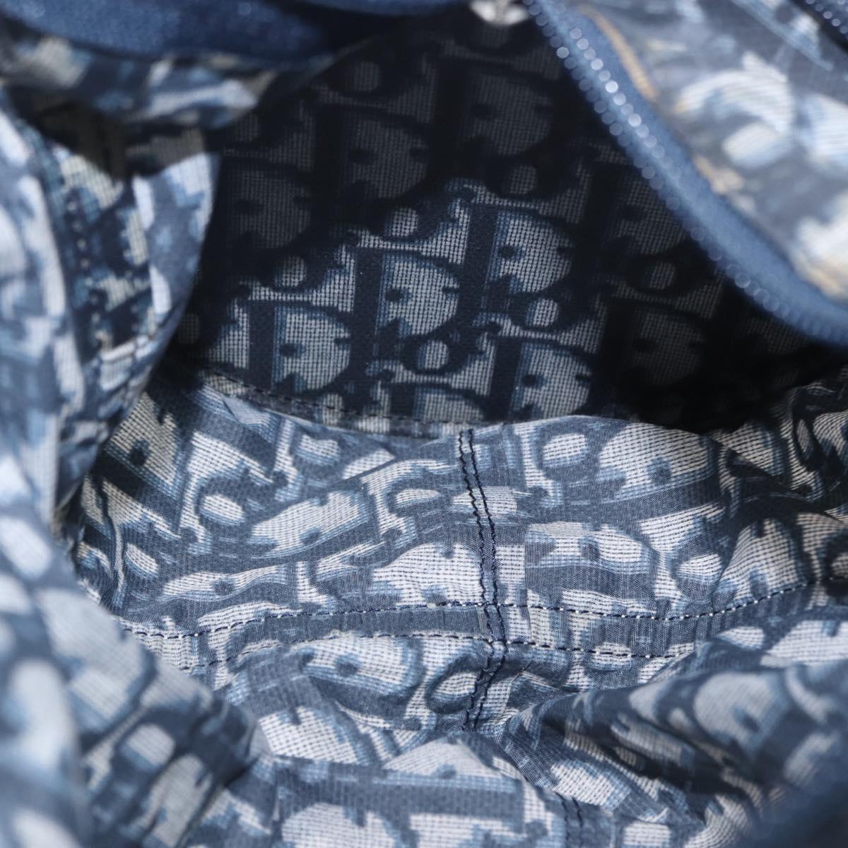 Christian Dior Trotter Canvas Boston Bag Nylon Navy Silver Auth 203434