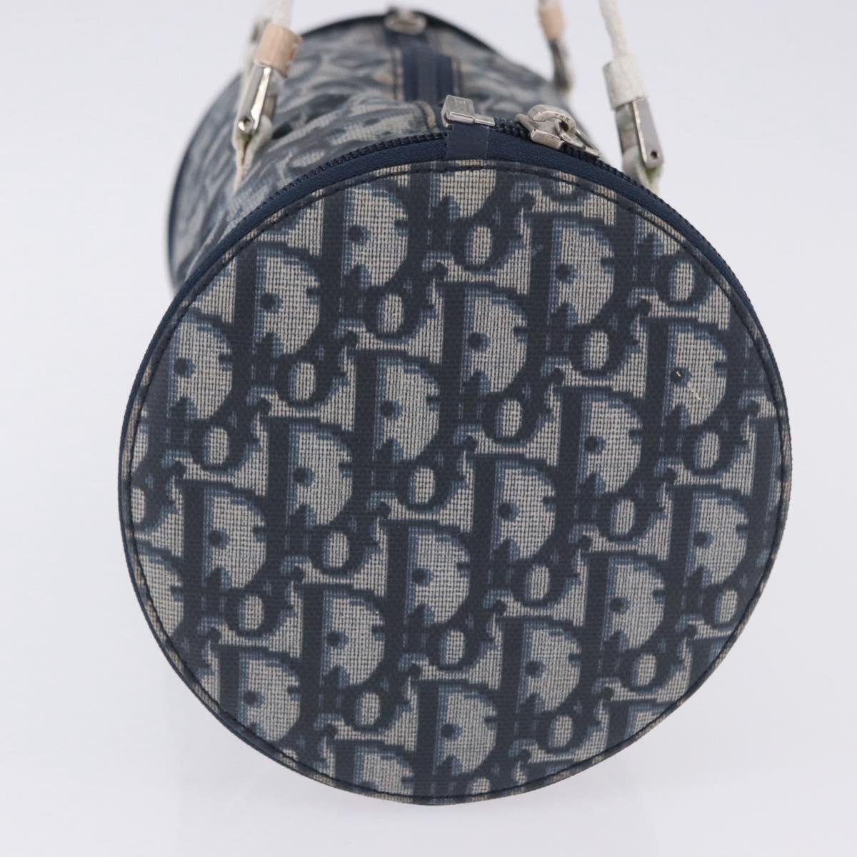 Christian Dior Trotter Canvas Boston Bag Nylon Navy Silver Auth 203434