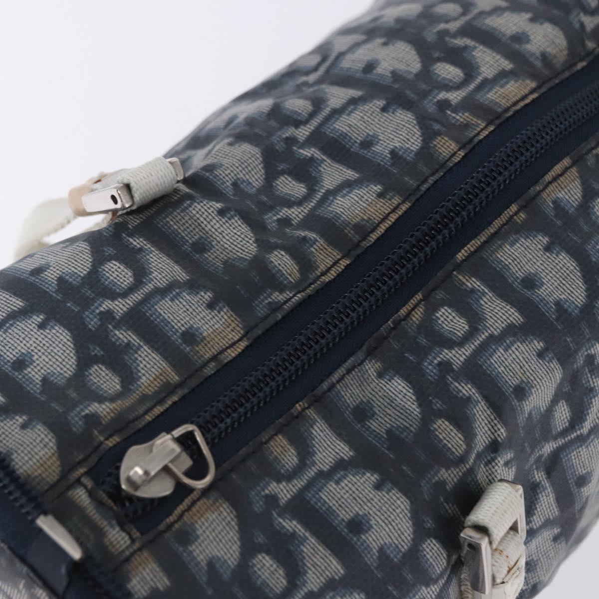 Christian Dior Trotter Canvas Boston Bag Nylon Navy Silver Auth 203434