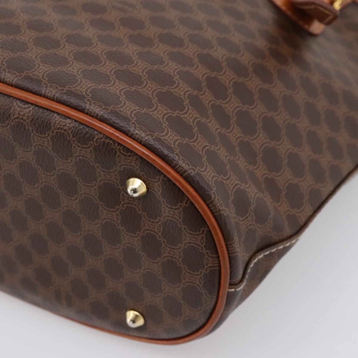 CELINE Macadam Canvas Tote Bag PVC Leather Brown Gold Auth 203435A