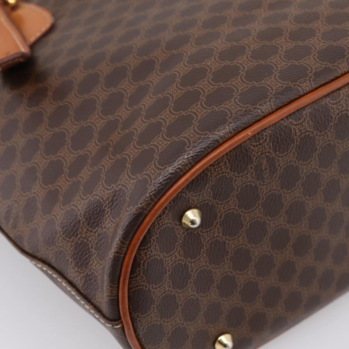 CELINE Macadam Canvas Tote Bag PVC Leather Brown Gold Auth 203435A