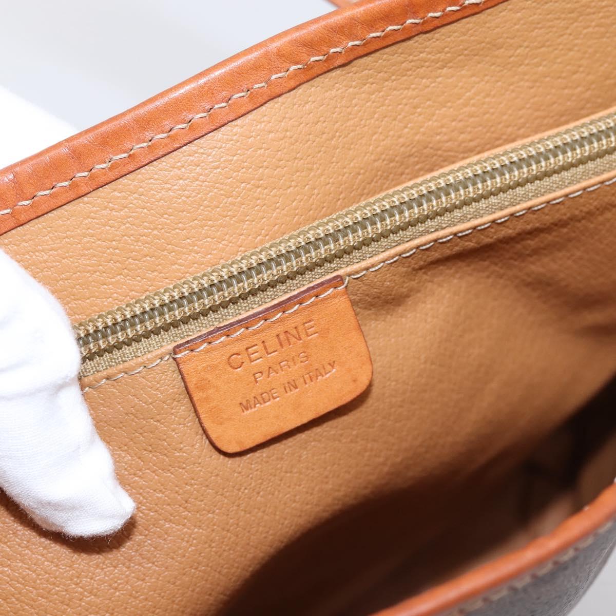 CELINE Macadam Canvas Tote Bag PVC Leather Brown Gold Auth 203435A