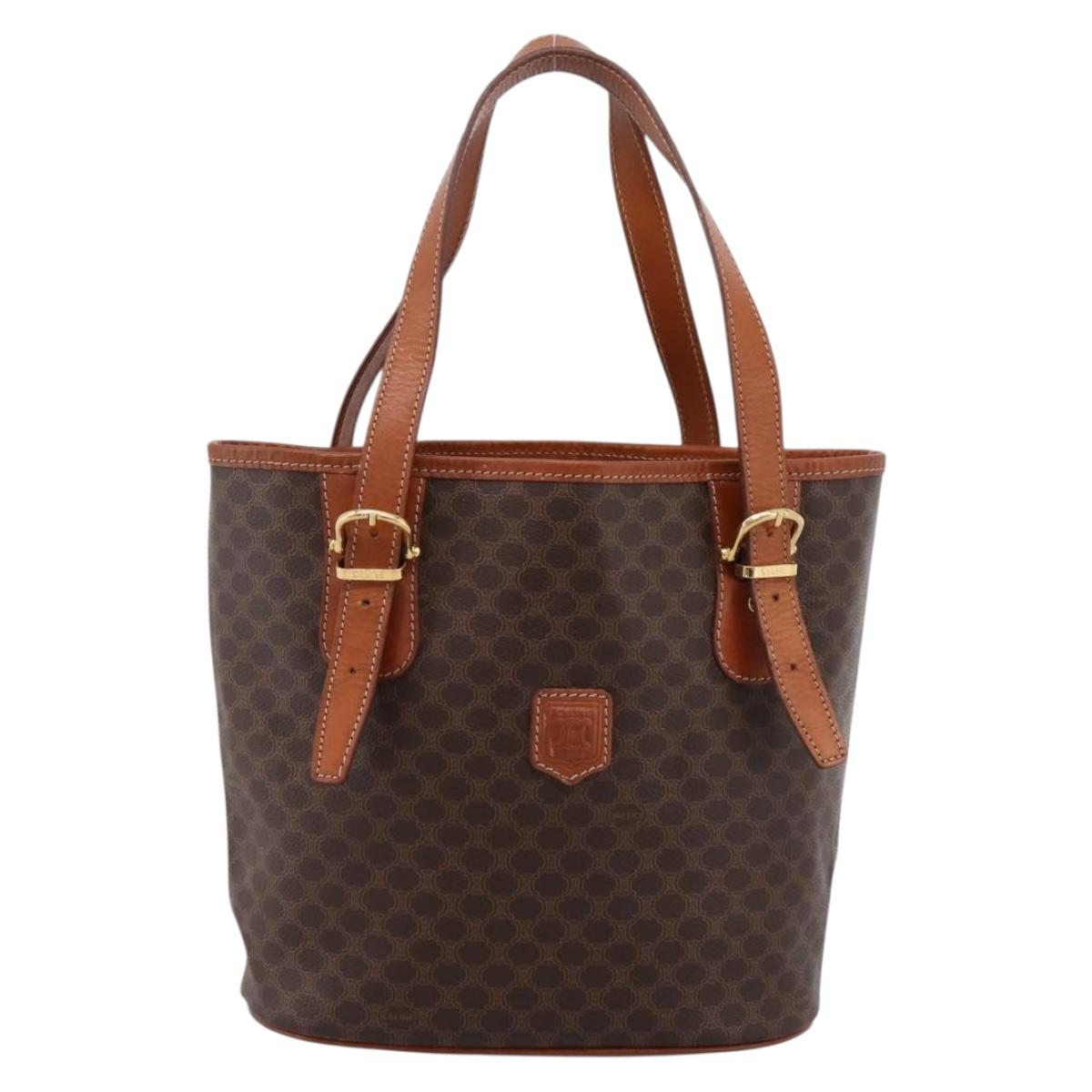 CELINE Macadam Canvas Tote Bag PVC Leather Brown Gold Auth 203435A