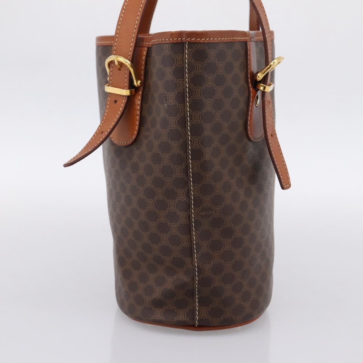 CELINE Macadam Canvas Tote Bag PVC Leather Brown Gold Auth 203435A