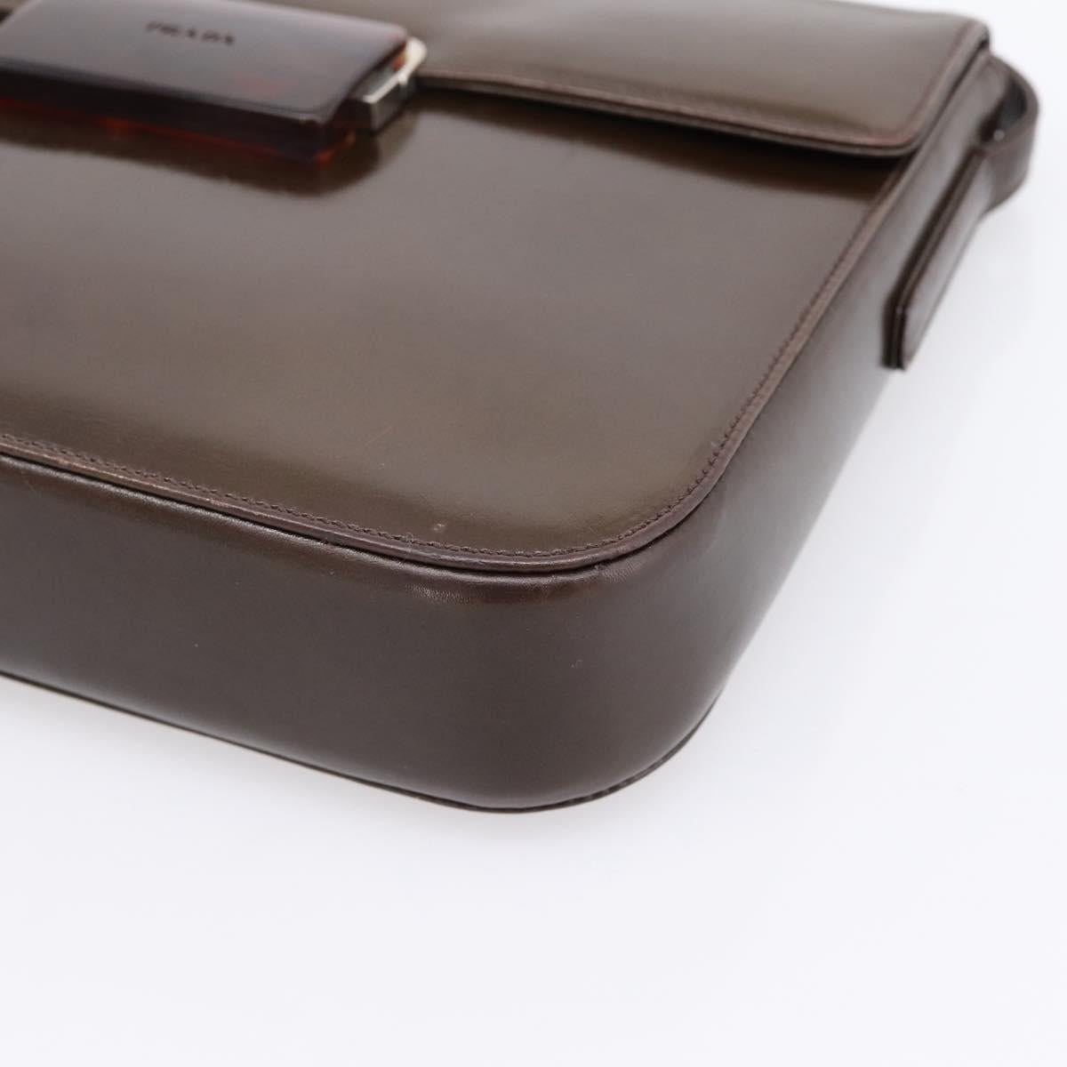 PRADA Shoulder Bag Leather Brown Silver Auth 203436A