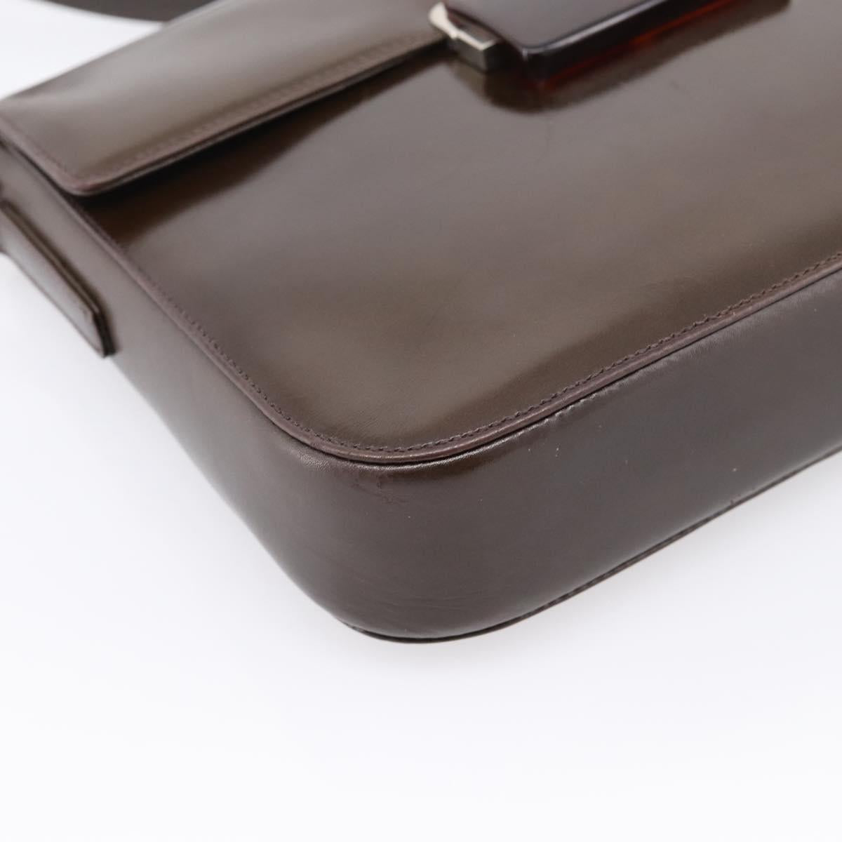 PRADA Shoulder Bag Leather Brown Silver Auth 203436A
