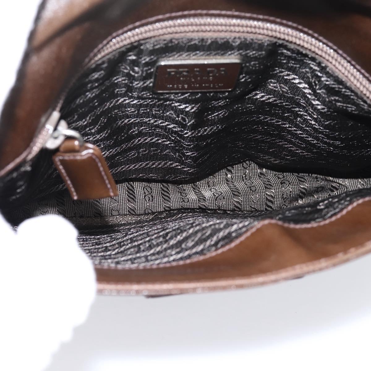PRADA Shoulder Bag Leather Brown Silver Auth 203436A