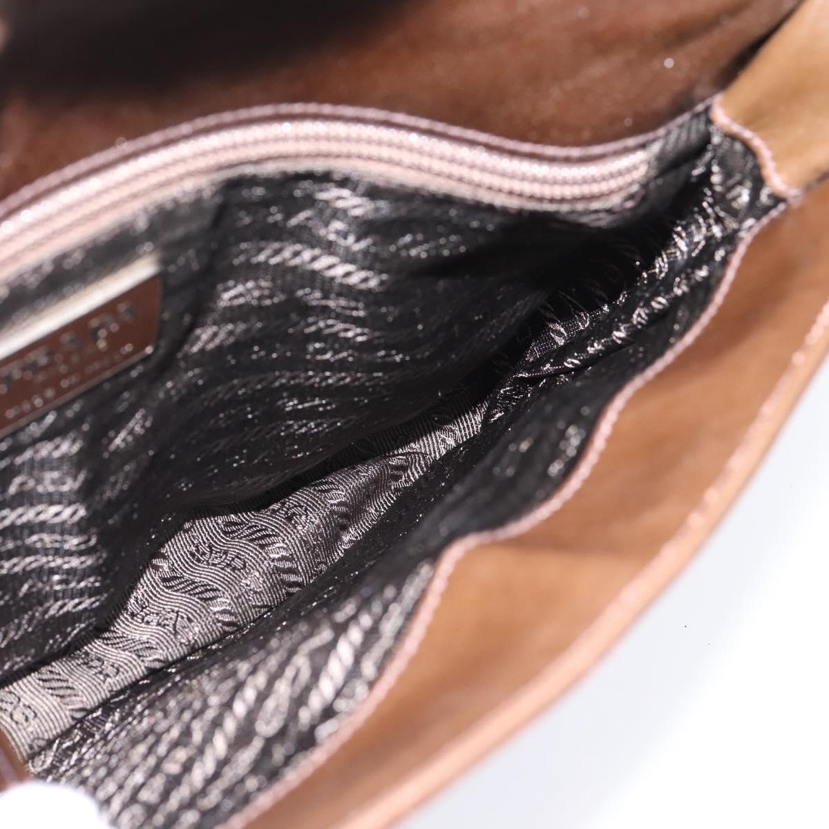 PRADA Shoulder Bag Leather Brown Silver Auth 203436A