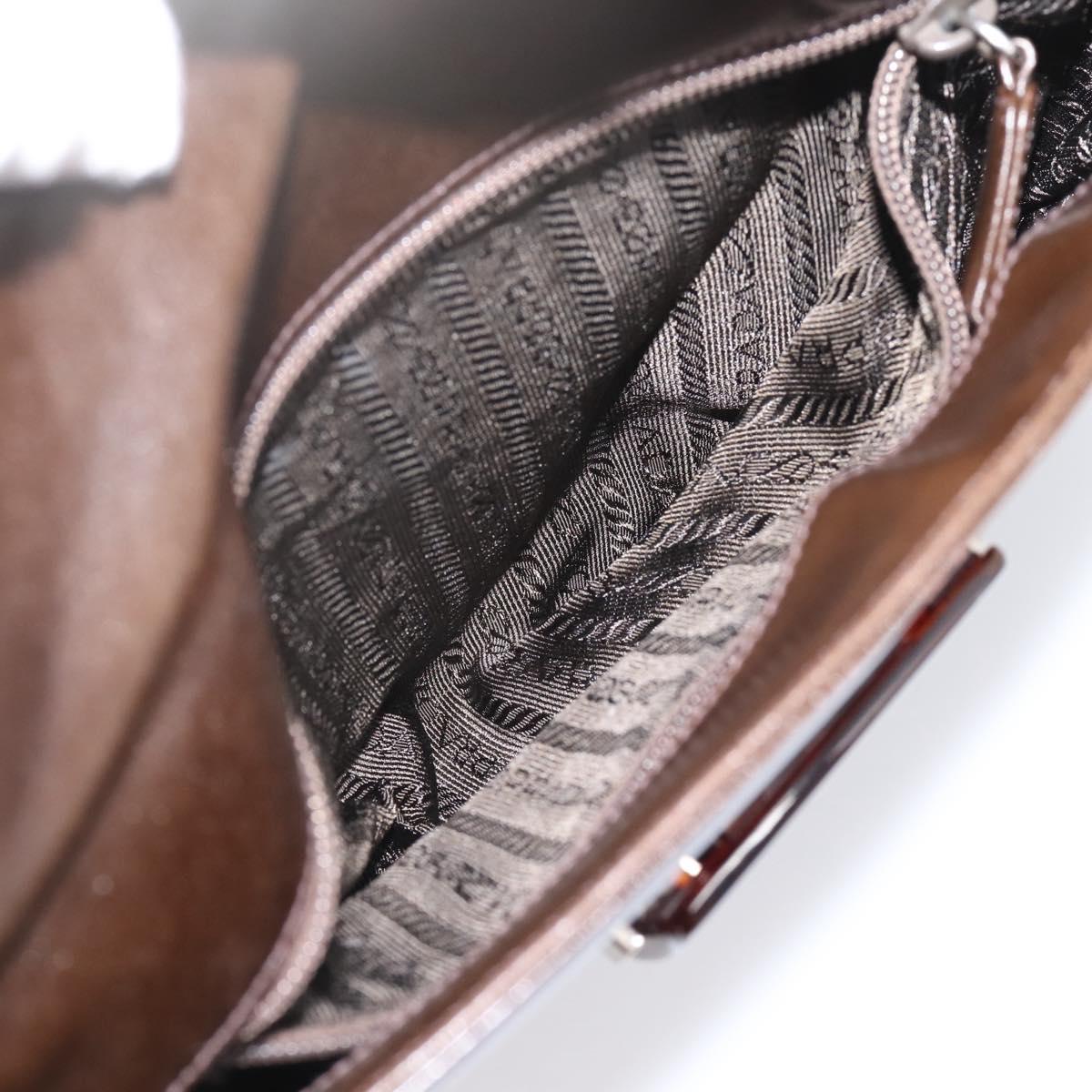 PRADA Shoulder Bag Leather Brown Silver Auth 203436A