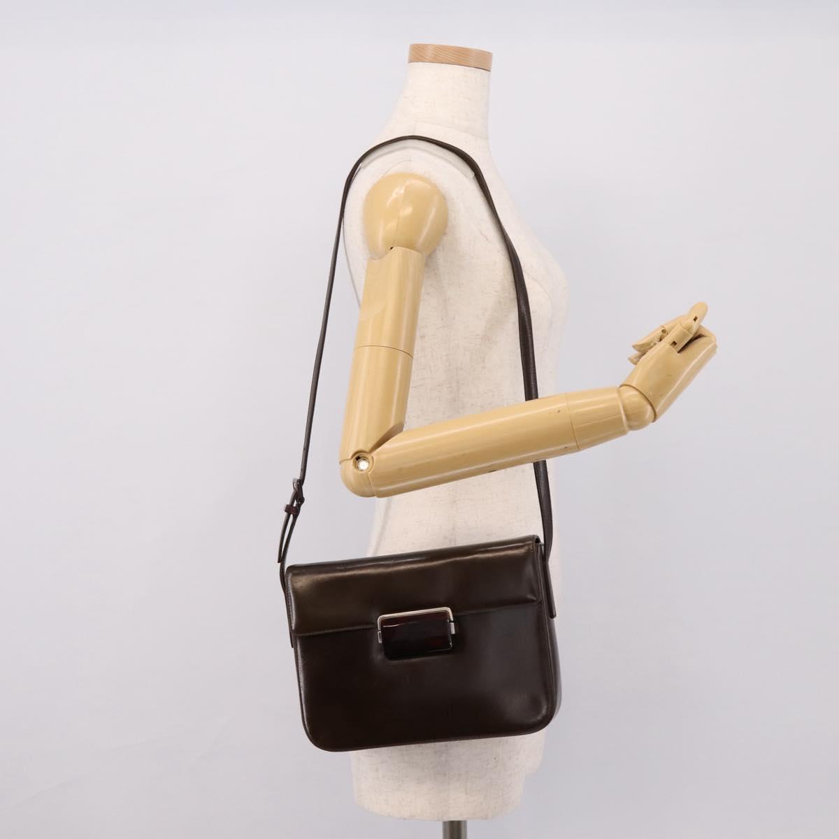 PRADA Shoulder Bag Leather Brown Silver Auth 203436A