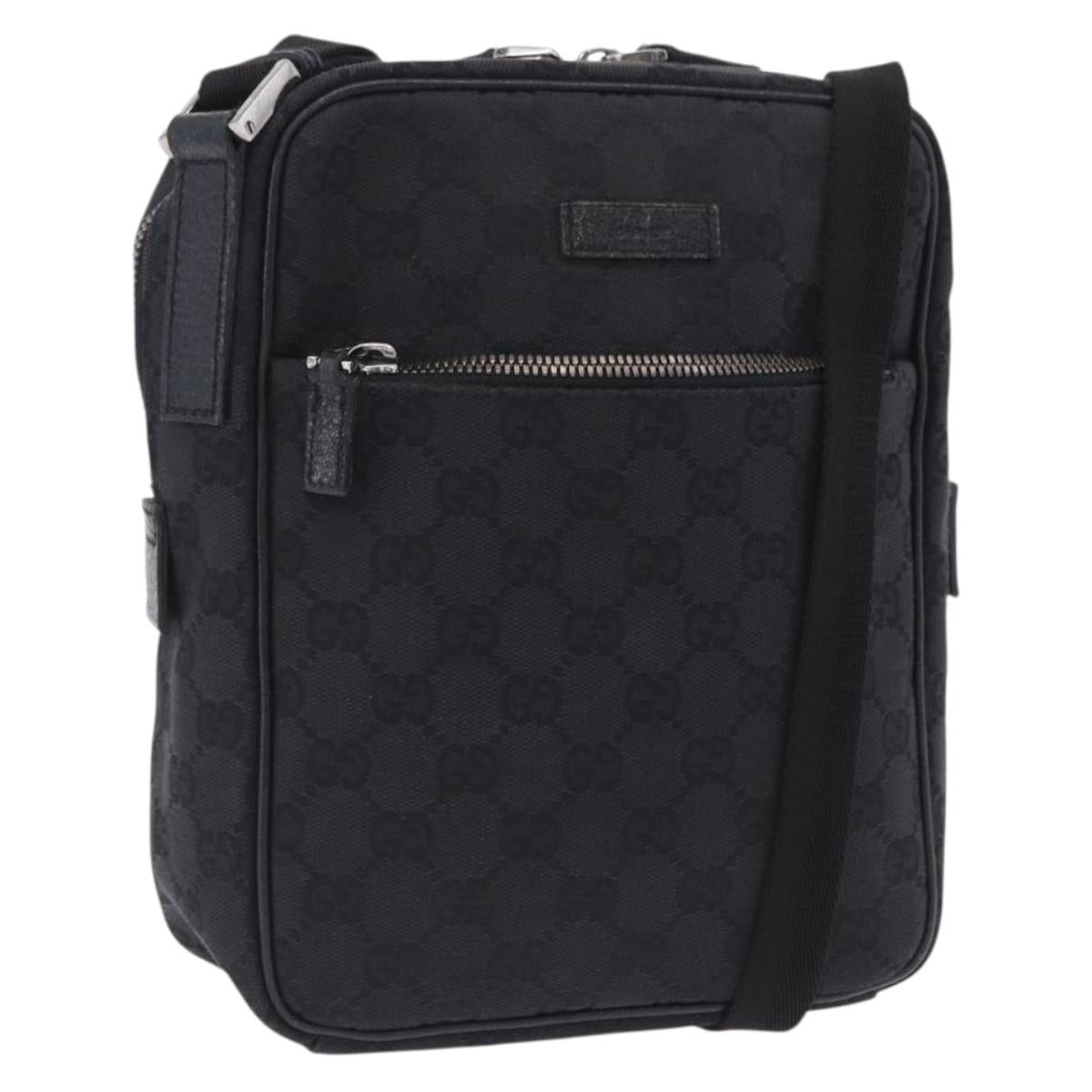 GUCCI GG Canvas Shoulder Bag Black Silver 03136 Auth 203437A