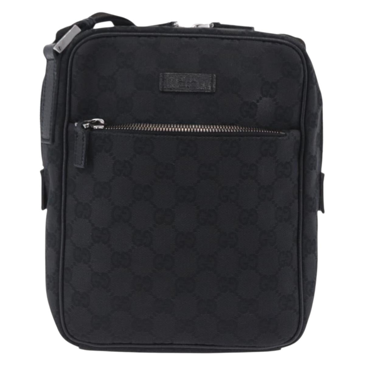 GUCCI GG Canvas Shoulder Bag Black Silver 03136 Auth 203437A