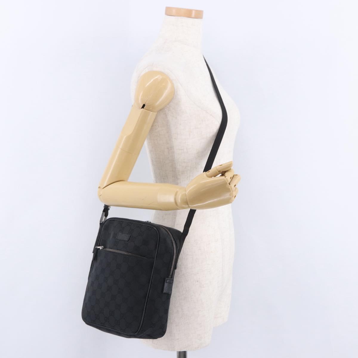 GUCCI GG Canvas Shoulder Bag Black Silver 03136 Auth 203437A