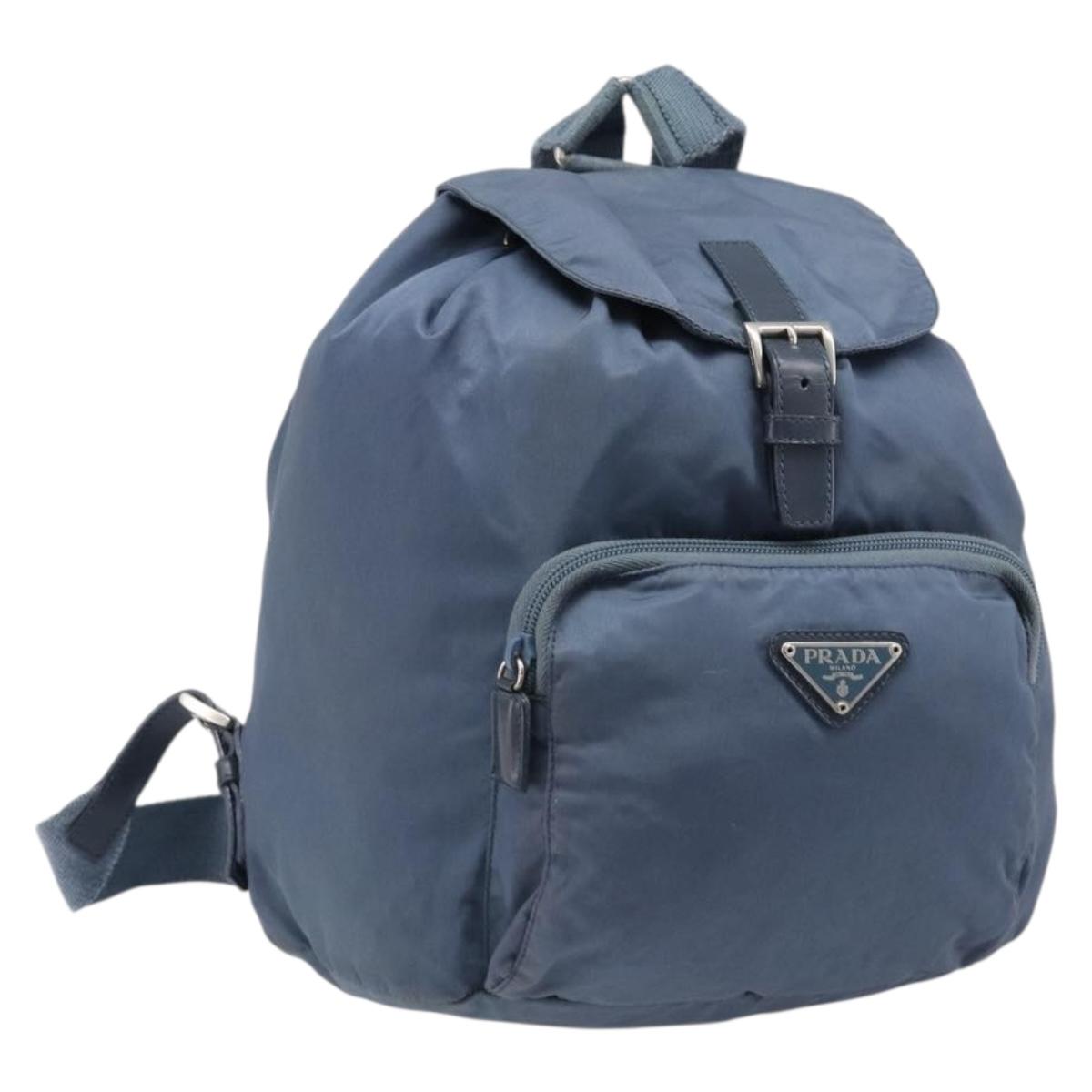 PRADA Backpack Nylon Light Blue Silver Auth 203438