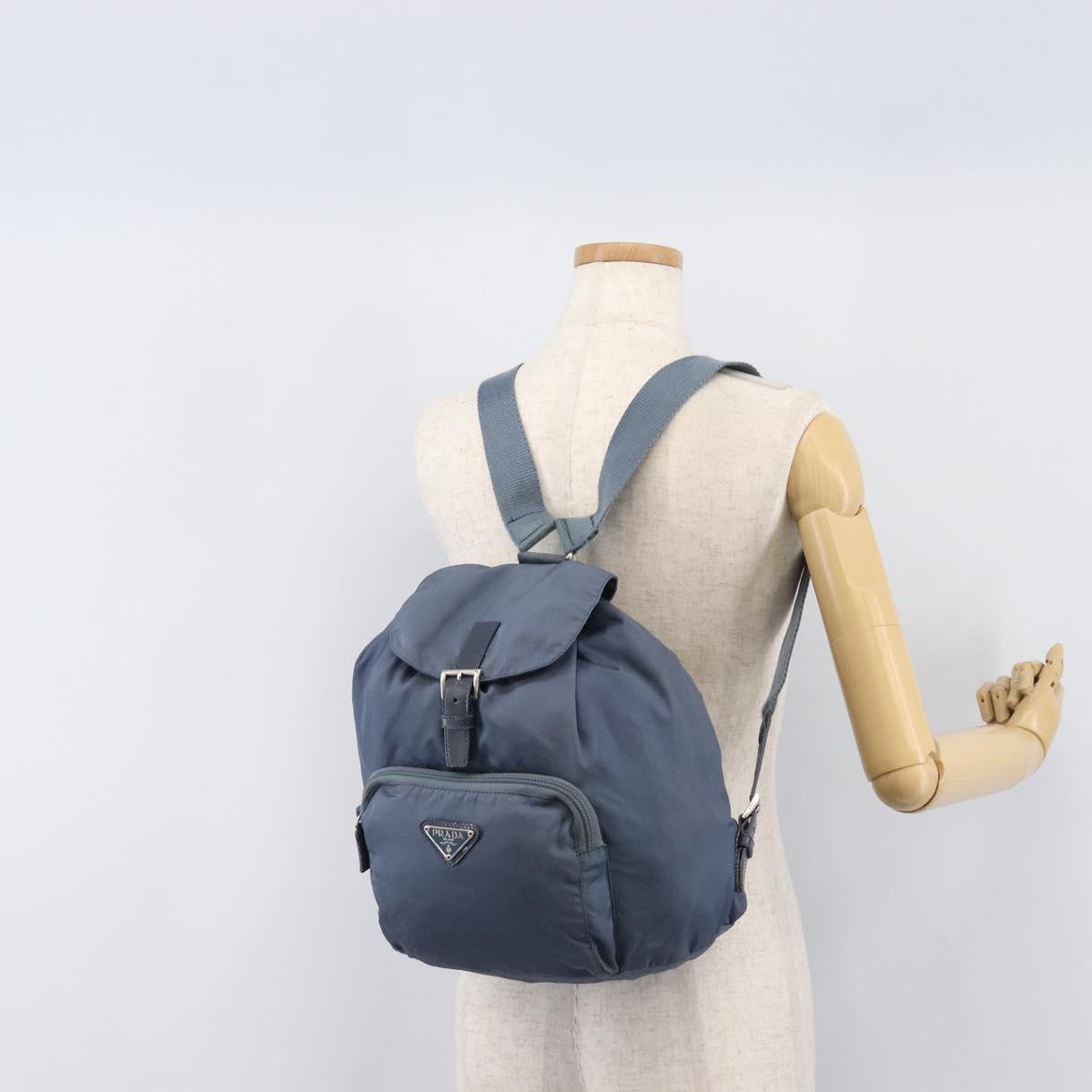 PRADA Backpack Nylon Light Blue Silver Auth 203438