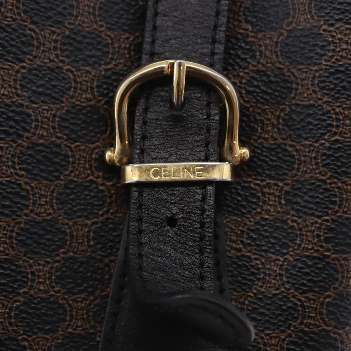 CELINE Macadam Canvas Tote Bag PVC Leather Black Gold Auth 203439V