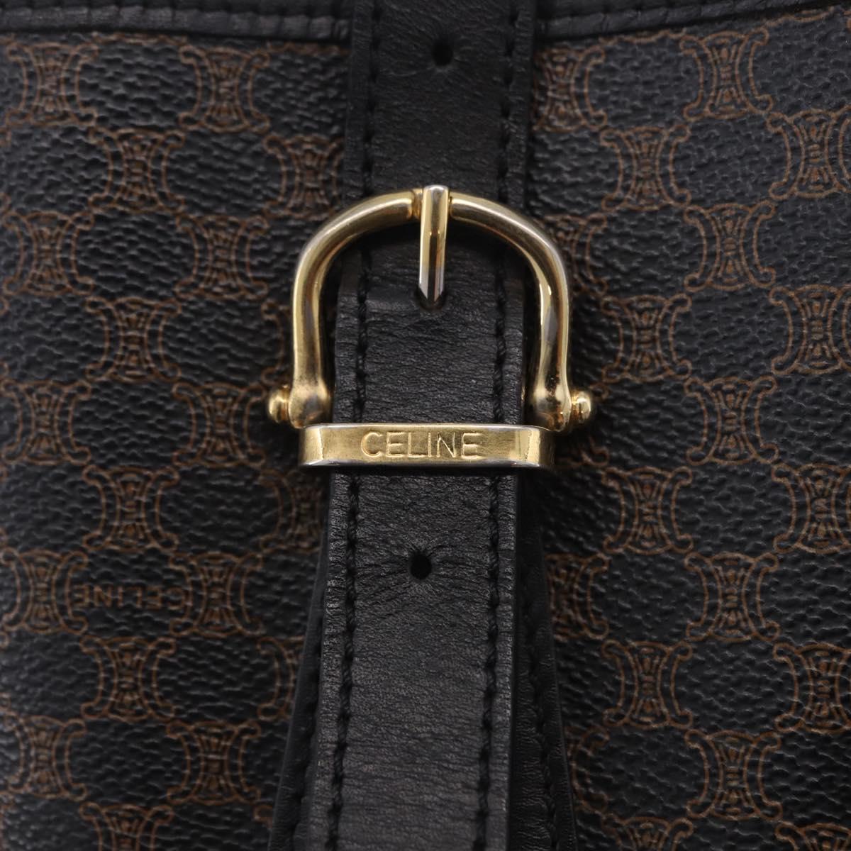 CELINE Macadam Canvas Tote Bag PVC Leather Black Gold Auth 203439V