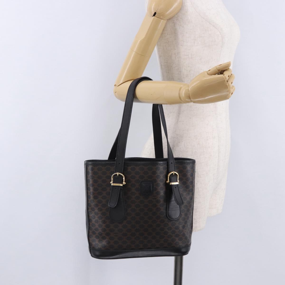 CELINE Macadam Canvas Tote Bag PVC Leather Black Gold Auth 203439V