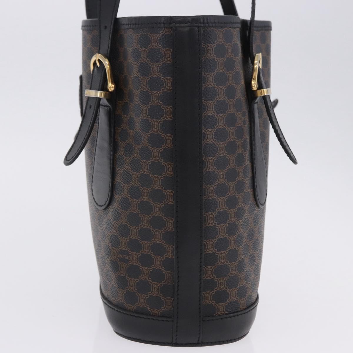 CELINE Macadam Canvas Tote Bag PVC Leather Black Gold Auth 203439V