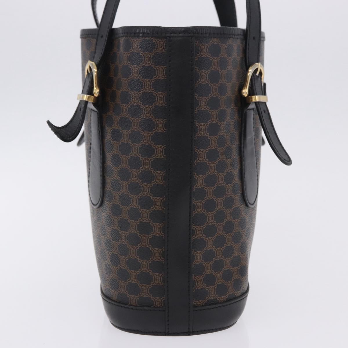 CELINE Macadam Canvas Tote Bag PVC Leather Black Gold Auth 203439V