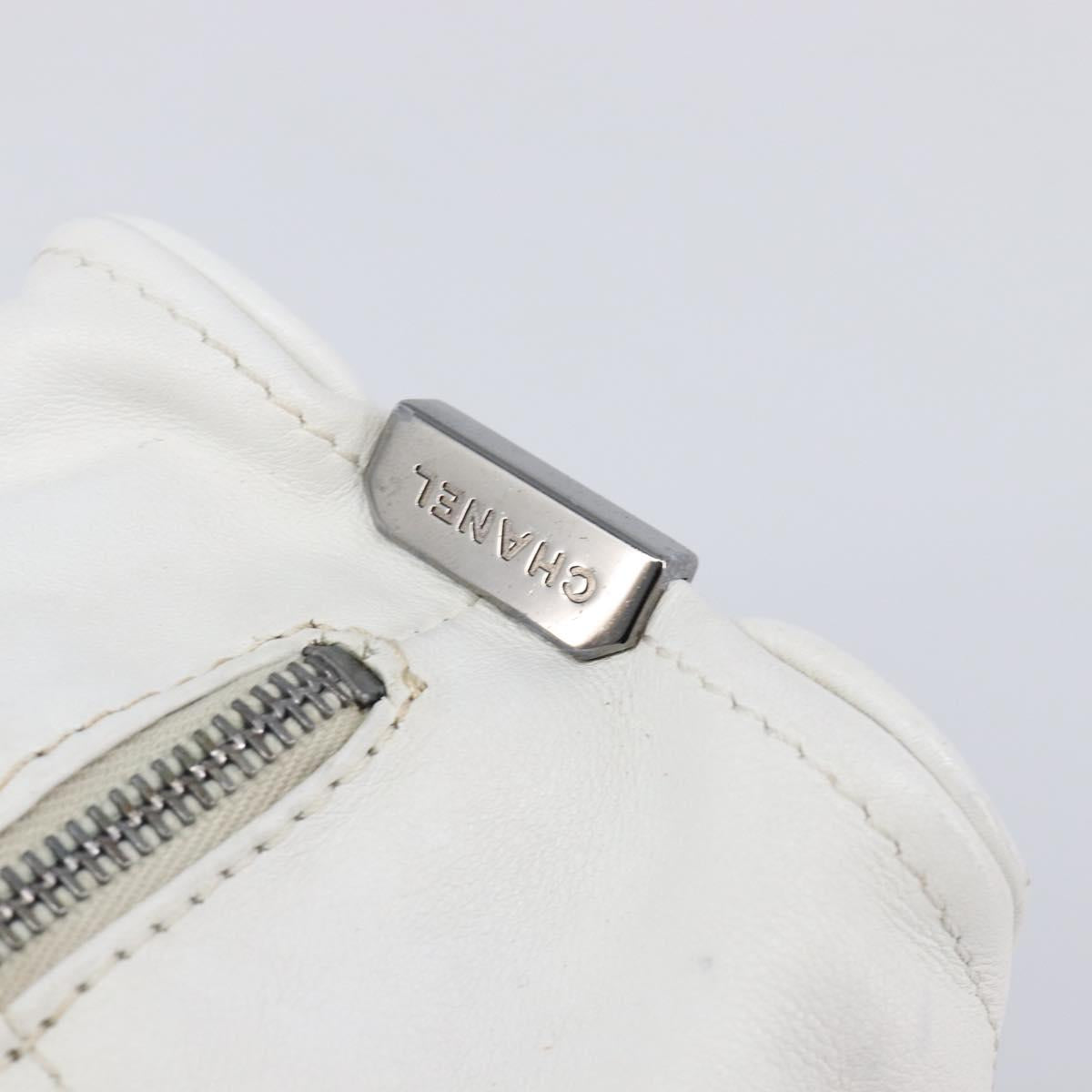 CHANEL Choco Bar Boston Bag Leather White Silver CC Auth 203440V