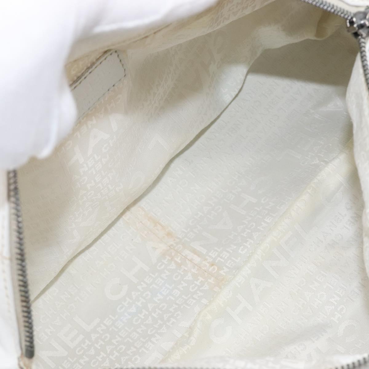 CHANEL Choco Bar Boston Bag Leather White Silver CC Auth 203440V