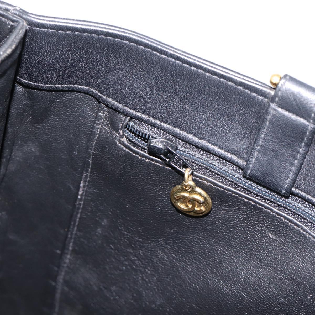 CHANEL COCO Mark Chain Shoulder Tote Bag Leather Black Gold CC Auth 203441V