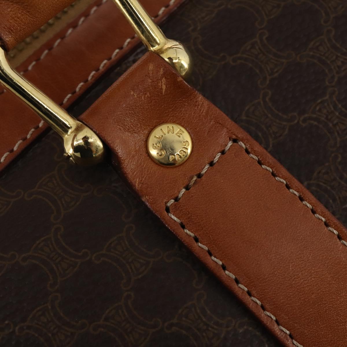 CELINE Macadam Canvas Boston Bag PVC Leather Brown Gold Auth 203442V