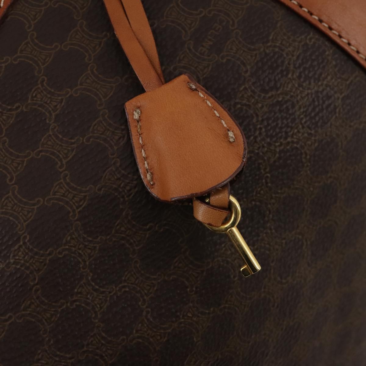 CELINE Macadam Canvas Boston Bag PVC Leather Brown Gold Auth 203442V