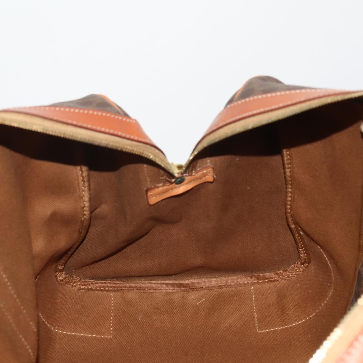 CELINE Macadam Canvas Boston Bag PVC Leather Brown Gold Auth 203442V