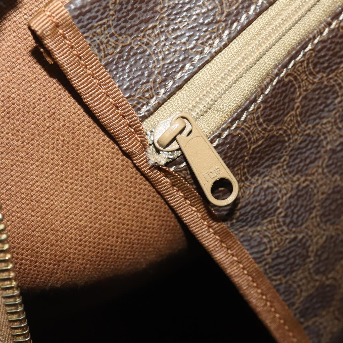 CELINE Macadam Canvas Boston Bag PVC Leather Brown Gold Auth 203442V