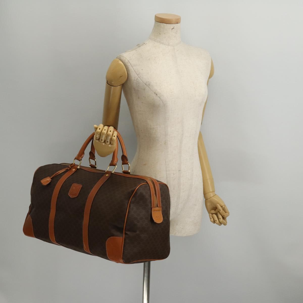 CELINE Macadam Canvas Boston Bag PVC Leather Brown Gold Auth 203442V
