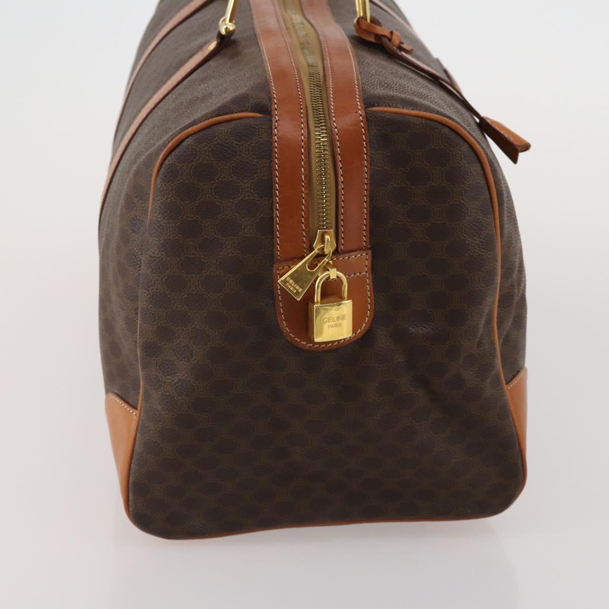 CELINE Macadam Canvas Boston Bag PVC Leather Brown Gold Auth 203442V