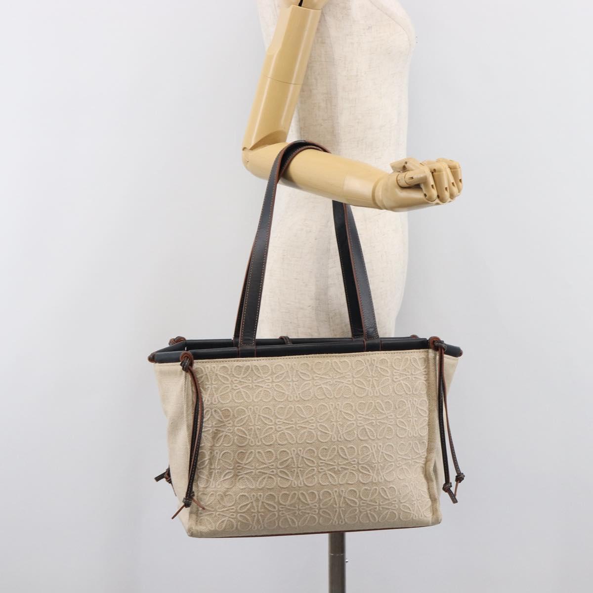 LOEWE Cushion Tote Bag Canvas Beige Auth 203445V