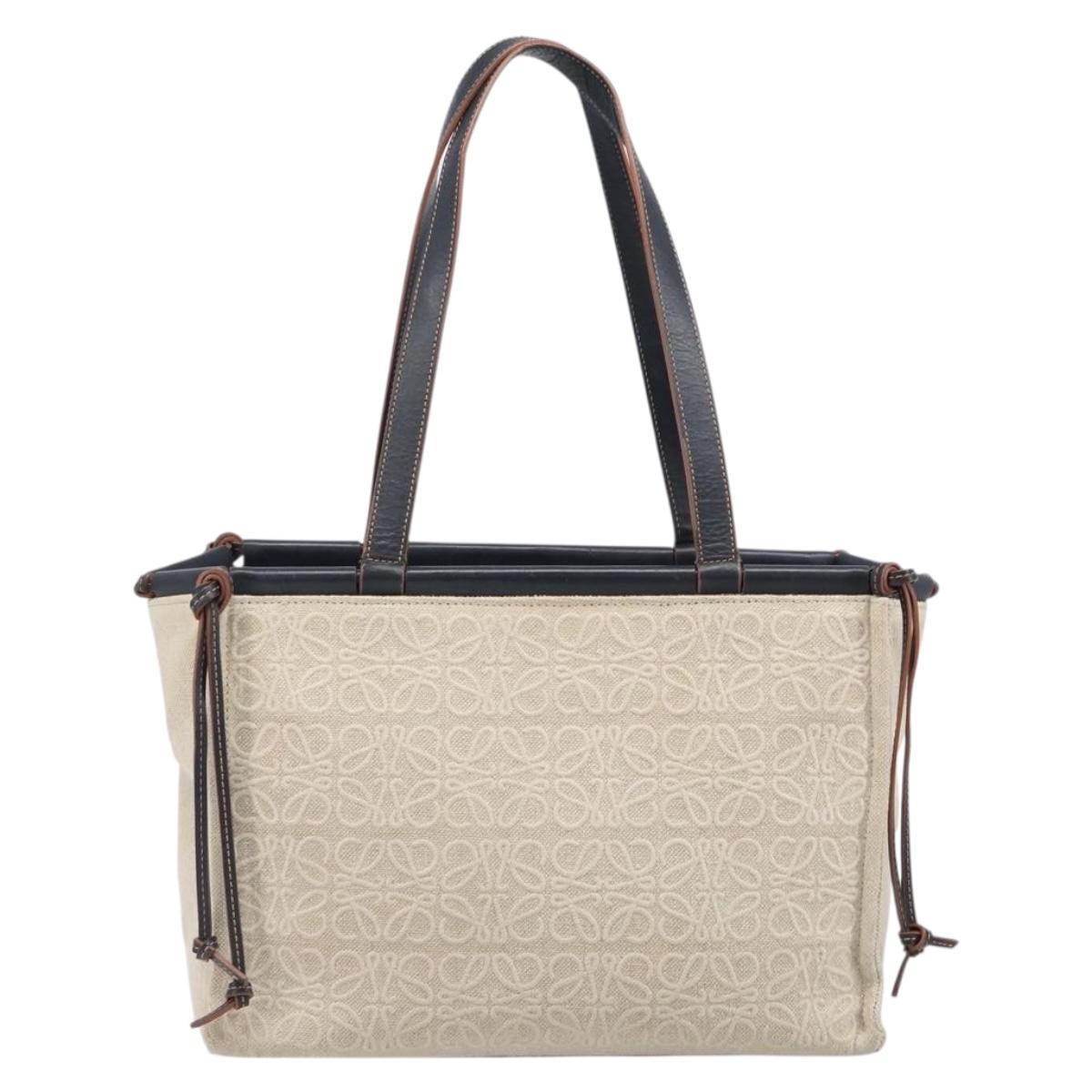 LOEWE Cushion Tote Bag Canvas Beige Auth 203445V