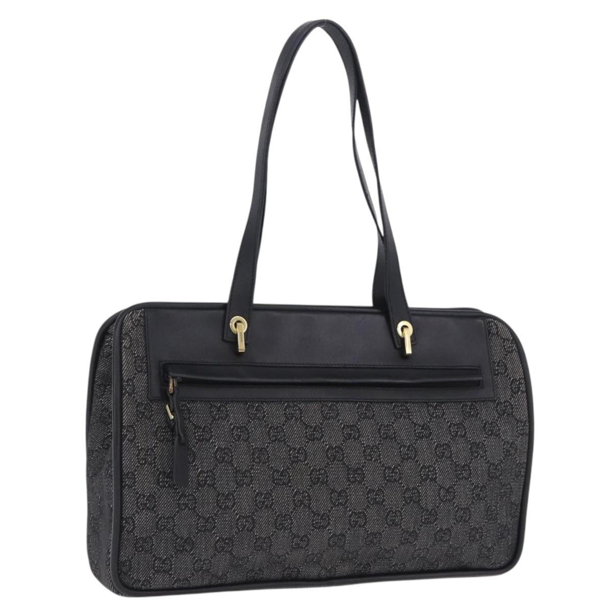 GUCCI GG Canvas Tote Bag Black Gold 92730 Auth 203446V