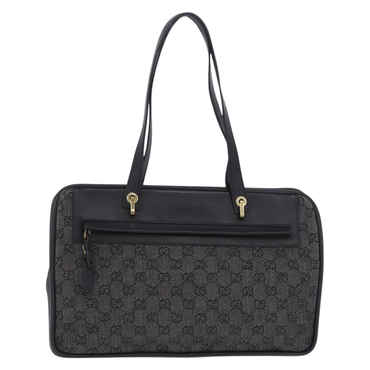 GUCCI GG Canvas Tote Bag Black Gold 92730 Auth 203446V